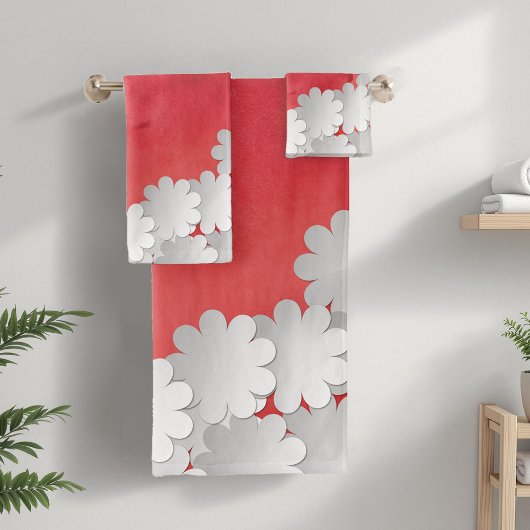 Rotes Wasser und weiße Blume Badhandtuch Set