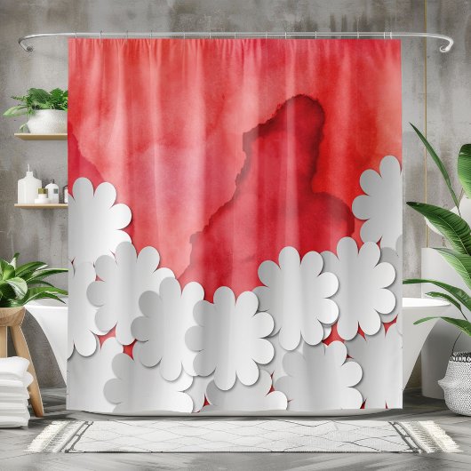 Rotes Wasser und weiße Blume Duschvorhang