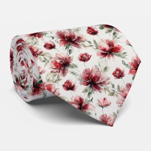 Rotes Wasserfarben-Blumenmuster Krawatte (Gerollt)