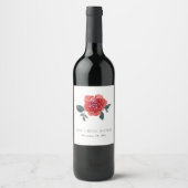 ROTES WASSERFARBEN GRÜNES ROSE FLORAL BRAUTPARTY WEINETIKETT (Vorderseite)