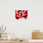 Rotes Wasserfarben-Kuss-Gemälde Poster (Küche)