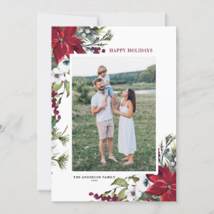 Rotes Wasserfarben Poinsettias Botanisches Foto Feiertagskarte