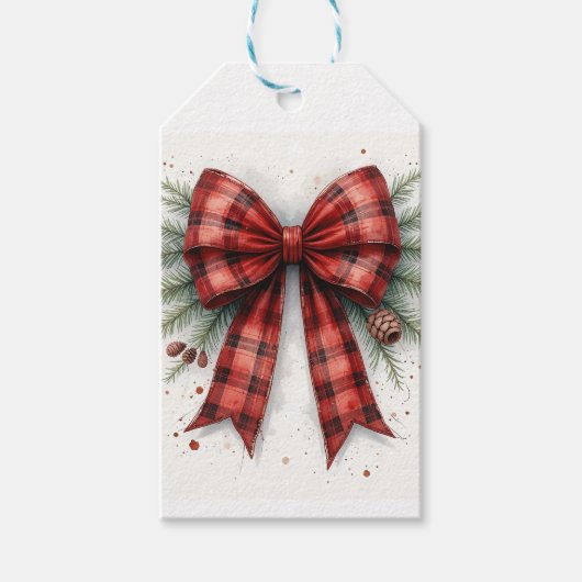 Rotes Wasserfarben-Weihnachtsband Geschenkanhänger (Vorderseite)