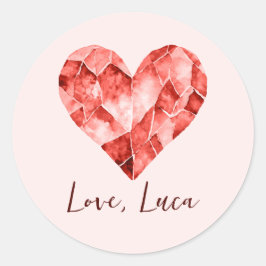 Rotes, wasserfarbenes Diamantenherz für ein schöne Runder Aufkleber