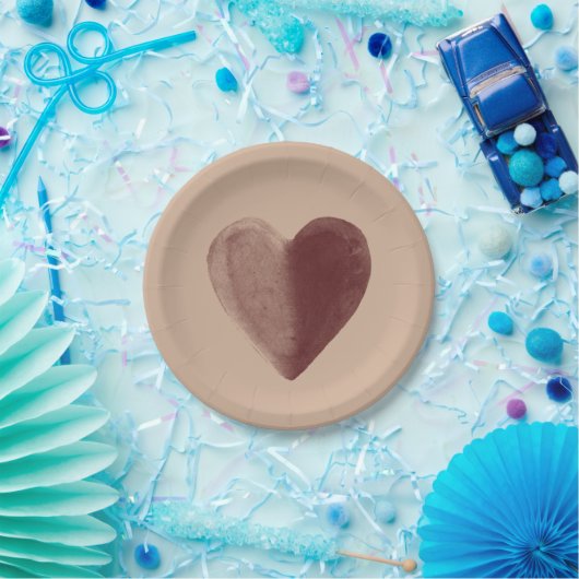 Rotes Wasserfarbenherz Pappteller (Party)