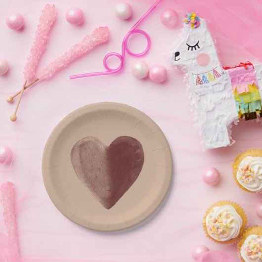 Rotes Wasserfarbenherz Pappteller (Party)