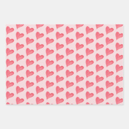 Rotes Wasserfarbenherz, rosa Punkte, weiß Geschenkpapier Set