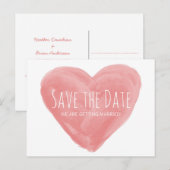 Rotes Wasserfarbenherz Save the Date Postkarte (Vorne/Hinten)
