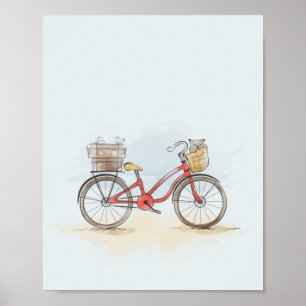 Rotes Wasserrad und Katze Poster