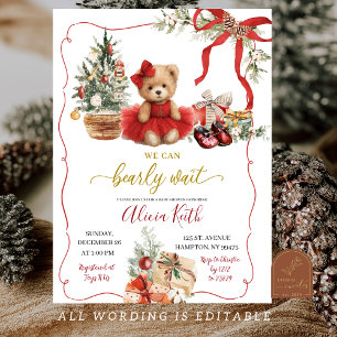 Rotes Weihnachten Coquette Bär Mädchen Baby Shower Einladung