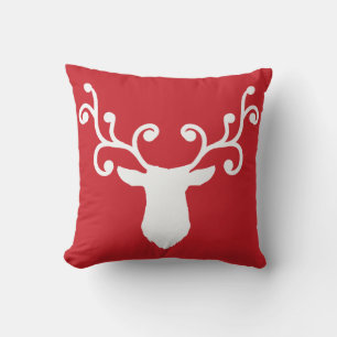 Rotes Weihnachtkissen mit weißem Hirsch und Geweih Kissen