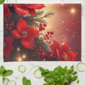 Rotes Weihnachts-Blumen-Küchenhandtuch Geschirrtuch (Gefaltet)