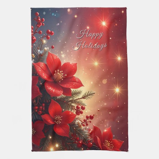 Rotes Weihnachts-Blumen-Küchenhandtuch Geschirrtuch (Vertikal)