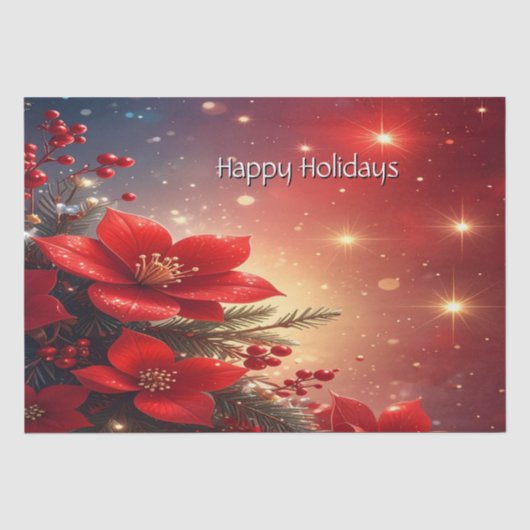 Rotes Weihnachts-Blumenmuster-Tissue-Papier Seidenpapier (Vorderseite)