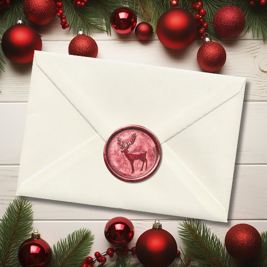 Rotes Weihnachts-Rentier-Wachsimitat Runder Aufkleber