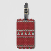 Rotes Weihnachts-Strick-Apfel-Muster | Winterfeier Gepäckanhänger (Vorderseite Vertikal)