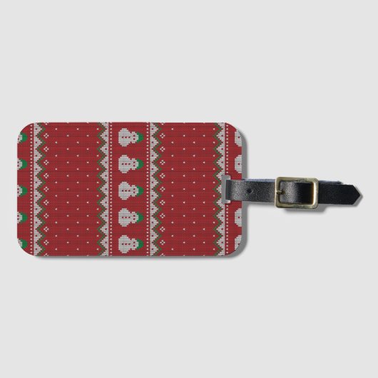 Rotes Weihnachts-Strick-Apfel-Muster | Winterfeier Gepäckanhänger (Vorderseite (Horizontal))