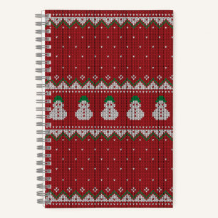 Rotes Weihnachts-Strick-Apfel-Muster Winterurlau Notizblock