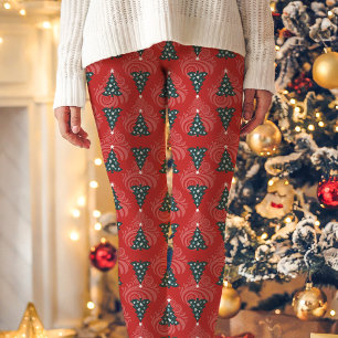 Rotes Weihnachtsbaum-Muster Feiertage Leggings