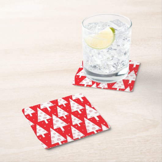 Rotes Weihnachtsbaum-Muster Rechteckiger Pappuntersetzer (Vor Ort)