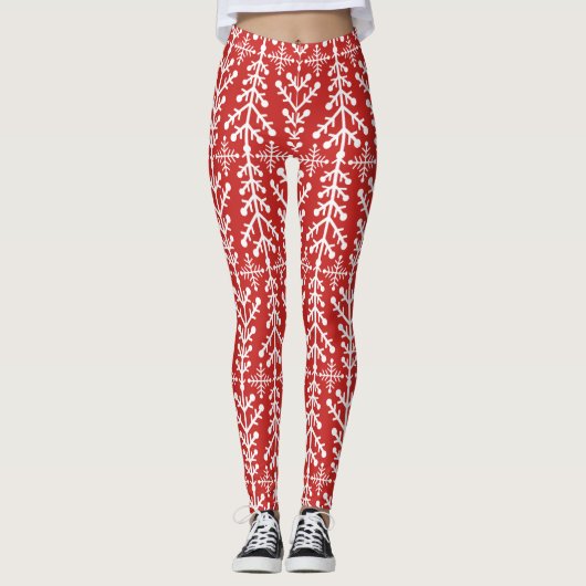 Rotes Weihnachtsbaum-nordisches angemessenes Leggings (Vorderseite)