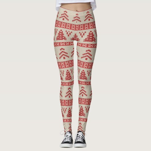 Rotes Weihnachtsbaum-nordisches Leggings (Vorderseite)