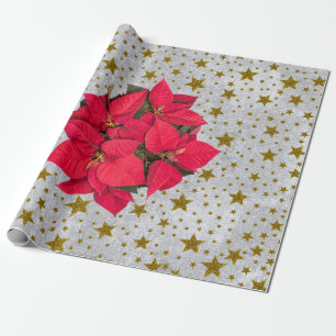 Rotes WeihnachtsBlumengold ist auf abstraktem Geschenkpapier