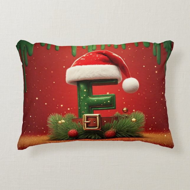 Rotes Weihnachtsbuchstabe E mit Santa-Hut 🎁 Dekokissen (Vorderseite)