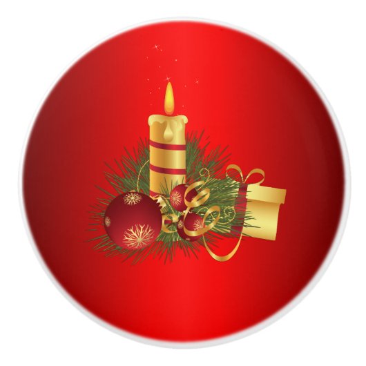Rotes Weihnachtsfest Keramikknauf (Vorderseite)