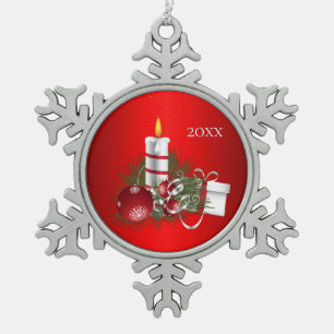 Rotes Weihnachtsfest Schneeflocken Zinn-Ornament