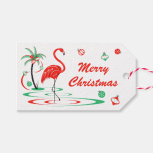 Rotes Weihnachtsflamingo Frohe Weihnachten Text Geschenkanhänger