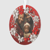 Rotes Weihnachtsgebälk-Foto Ornament (Vorderseite)