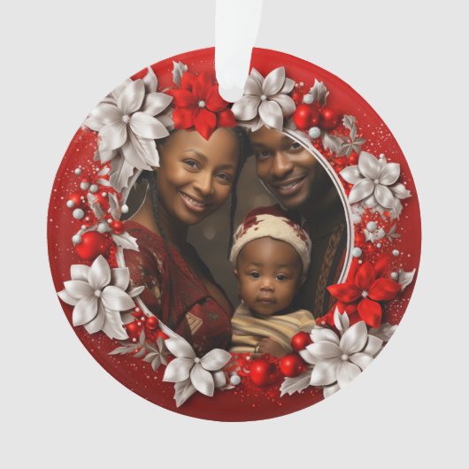 Rotes Weihnachtsgebälk-Foto Ornament (Vorderseite)