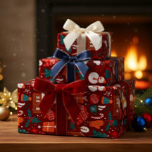 Rotes Weihnachtsgeschenk-Verpackungspapier mit fes