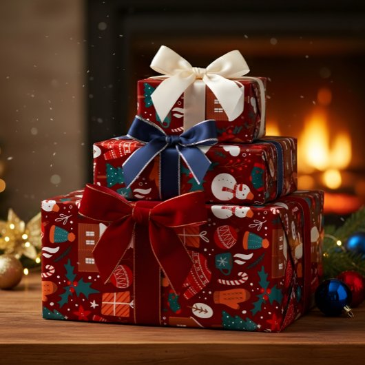 Rotes Weihnachtsgeschenk-Verpackungspapier mit fes Geschenkpapier