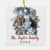 Rotes Weihnachtsjahr-Foto Keramikornament (Vorderseite)