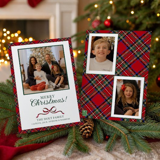 Rotes Weihnachtskariert Foto Feiertagskarte