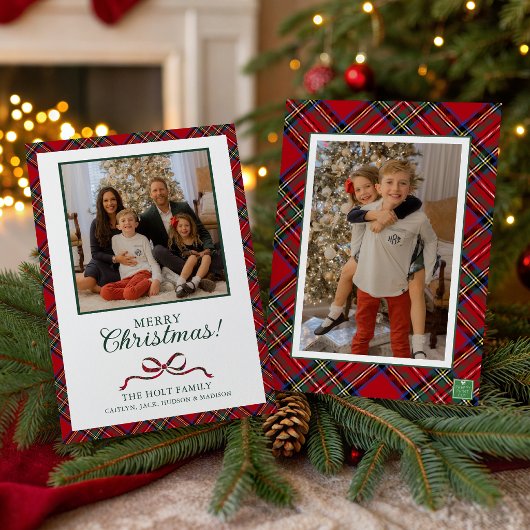 Rotes Weihnachtskariert Foto Feiertagskarte