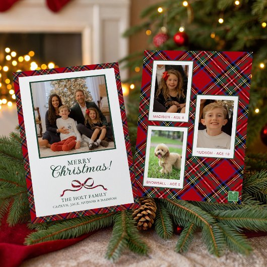 Rotes Weihnachtskariert Foto Feiertagskarte