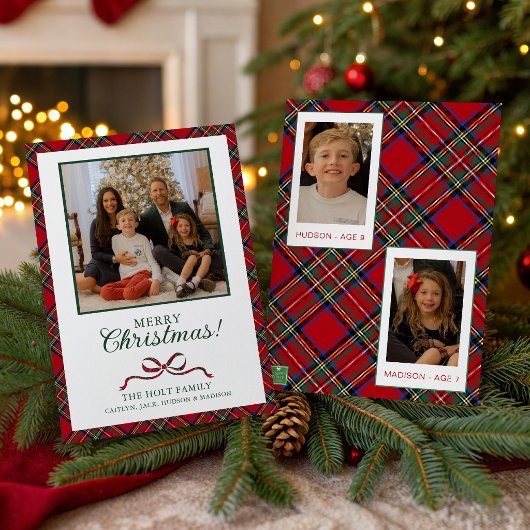 Rotes Weihnachtskariert Foto Feiertagskarte