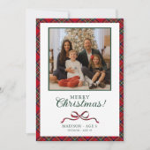 Rotes Weihnachtskariert Foto Feiertagskarte (Vorderseite)