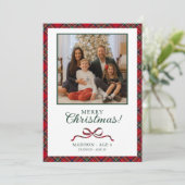 Rotes Weihnachtskariert Foto Feiertagskarte (Stehend Vorderseite)