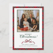 Rotes Weihnachtskariert Foto Feiertagskarte (Vorderseite)