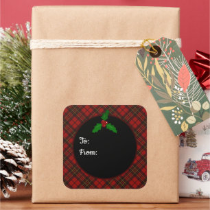 Rotes Weihnachtskaromuster Auf Von Geschenkanhänge Quadratischer Aufkleber