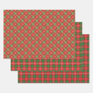 Rotes Weihnachtskaromuster Geschenkpapier Set