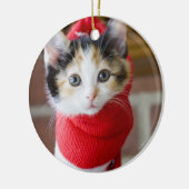 Rotes Weihnachtskätzchen Ornament Aus Metall (Links)