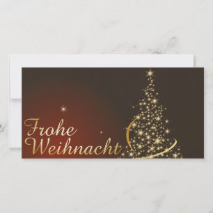 Rotes Weihnachtsmotiv mit goldenem Weihnachtsbaum Dankeskarte
