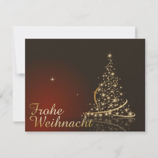 Rotes Weihnachtsmotiv mit goldenem Weihnachtsbaum Einladung (Vorderseite)