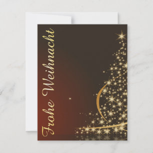 Rotes Weihnachtsmotiv mit goldenem Weihnachtsbaum Einladung