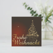 Rotes Weihnachtsmotiv mit goldenem Weihnachtsbaum Einladung (Stehend Vorderseite)